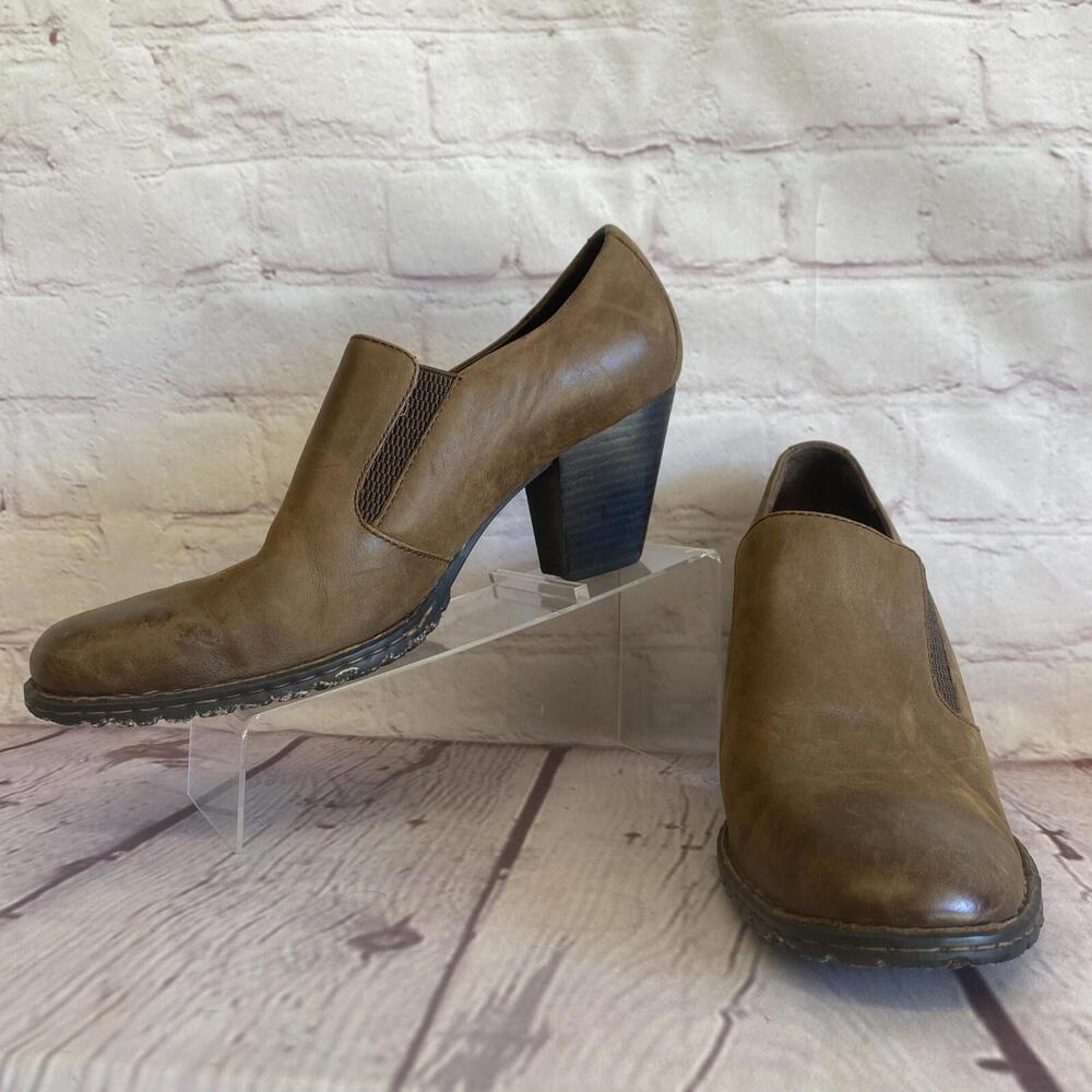 Born Boots Womens 11 Gertrude Ankle Booties Heels Slip On Brown Halloween Office